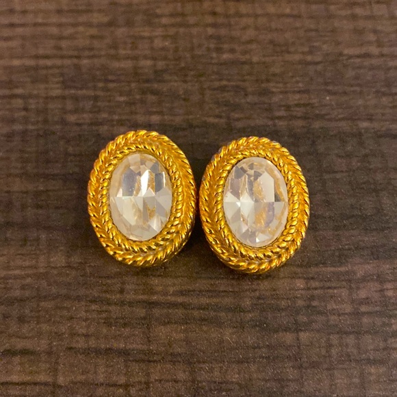 Gold Clip On Earrings with faux diamond - Picture 1 of 4